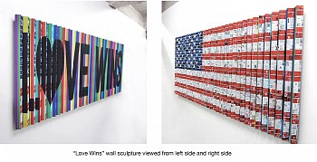 Work: Love Wins/Flag (Sold) commissions available 32 x 72 x 2 1/2 in.