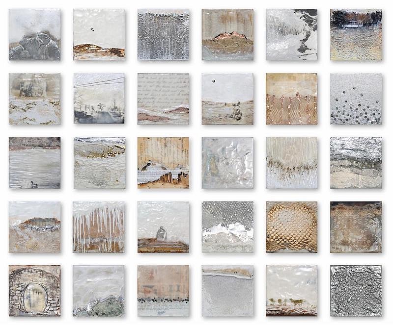 Robin  Luciano Beaty, Vestige No. 2
Encaustic & mixed media on panel, 36 x 43 1/2 (thirty 6x6 in. paintings)