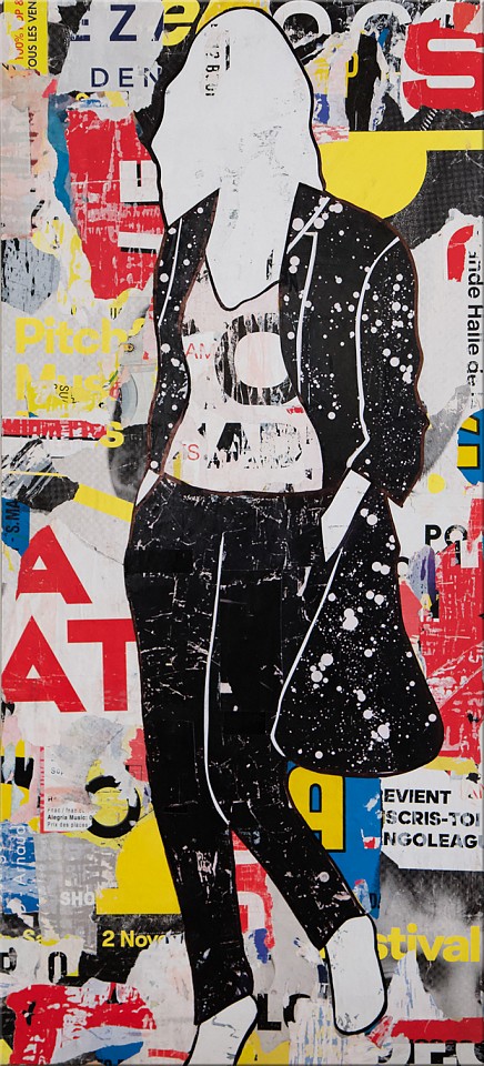 Jane Maxwell, Black Coat (Sold)
Collage, wax & resin on panel, 58 x 27 in.