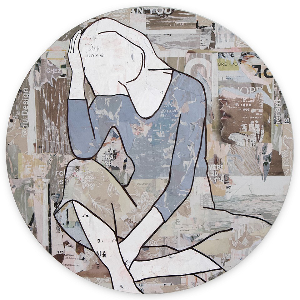 Jane Maxwell, Seated Girl (round)
Collage, wax & resin on panel, 46 in. round