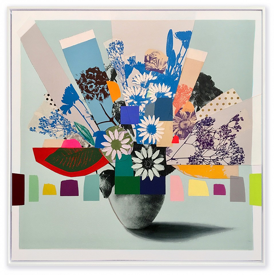 Emily Filler, Vintage Bouquet - Maroon Hydrangea (Sold)
Collage, acrylic & silkscreen on canvas, 48 x 48 in.