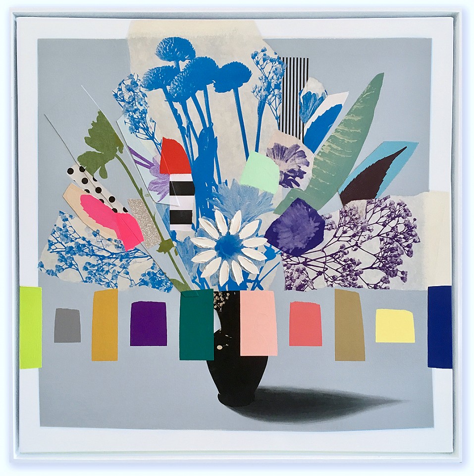 Emily Filler, Vintage Bouquet (blue flowers) Sold
Collage, acrylic & silkscreen on canvas, 31 x 31 in.