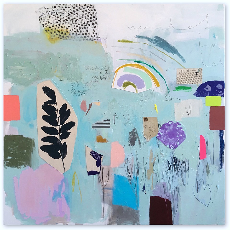 Emily Filler, Untitled I (turquoise & rainbow)
Collage, acrylic & silkscreen on canvas, 48 x 48 in.