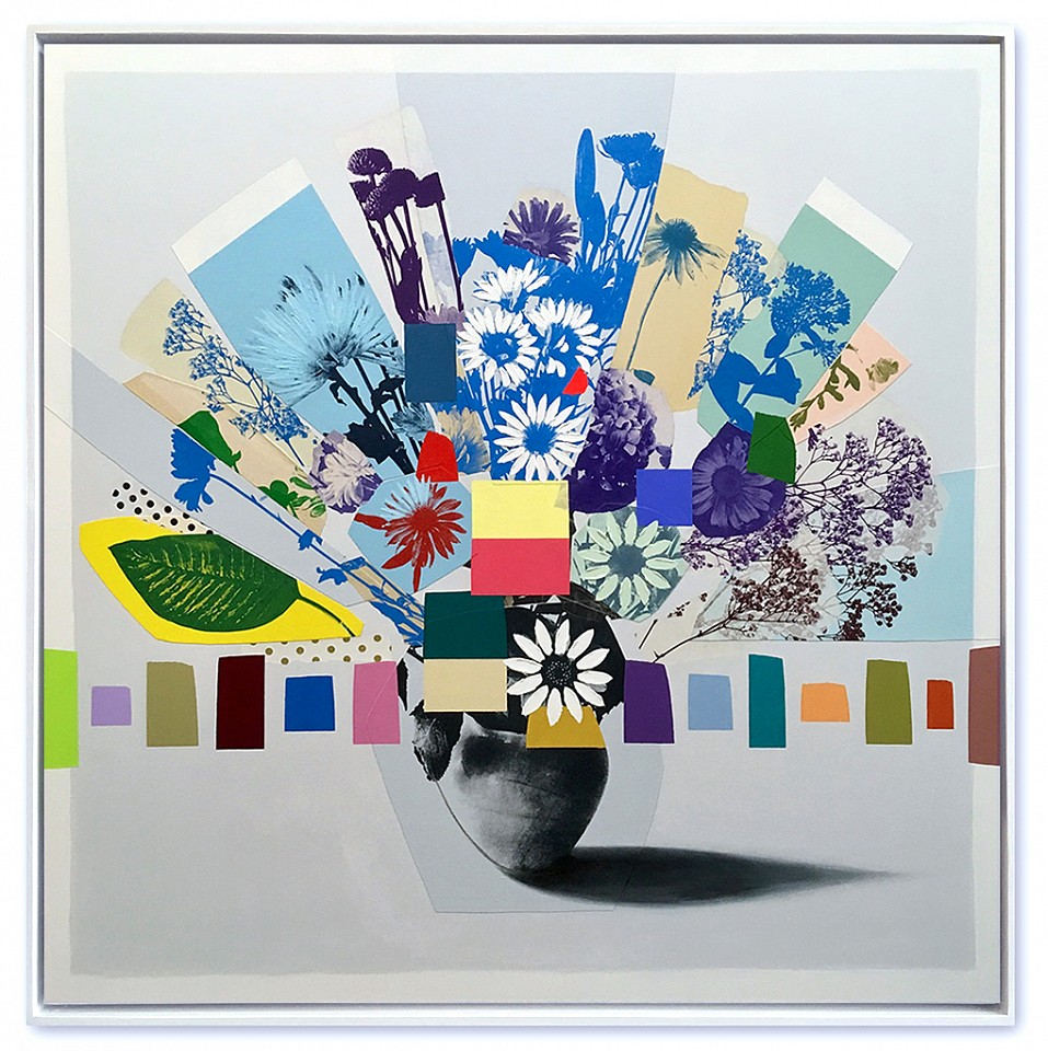 Emily Filler, Vintage Bouquet (yellow & green leaf) Sold
Collage, acrylic & silkscreen on canvas, 60 x 60 in.