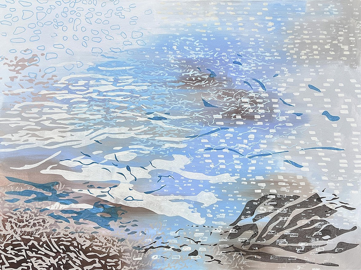 Laura Fayer, Enchanted Tide
Acrylic & Japanese paper on canvas, 36 x 48 in.