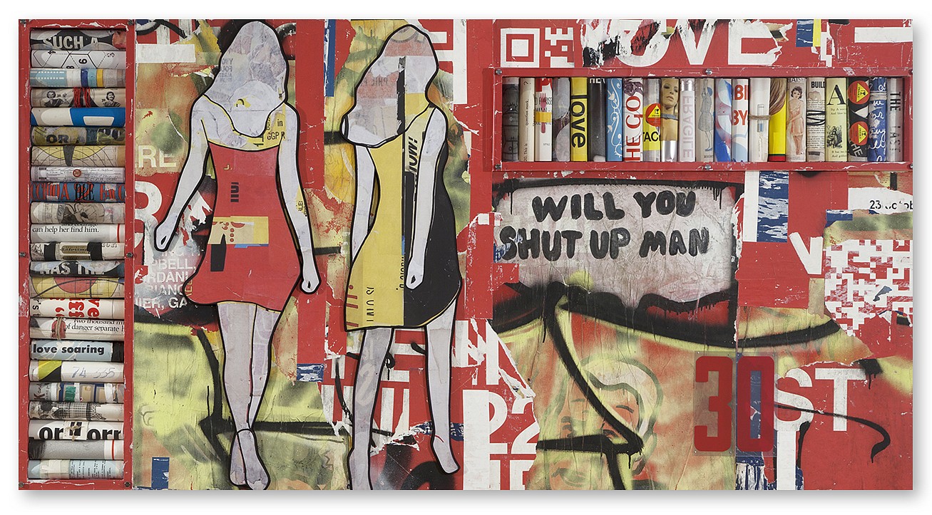 Jane Maxwell, Shut Up (Sold)
Mixed media, found objects on wood panel, 48 x 72 x 2 in.