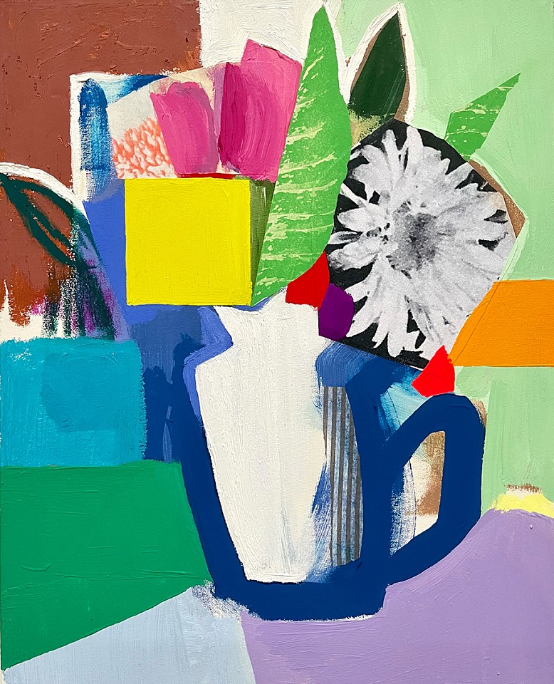 Emily Filler, Small Bouquet (blue + white jug)
Mixed media on canvas, 20 x 16 in.