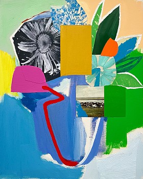 Emily Filler - Small Bouquet (red + blue vase) 20 x 16 in.