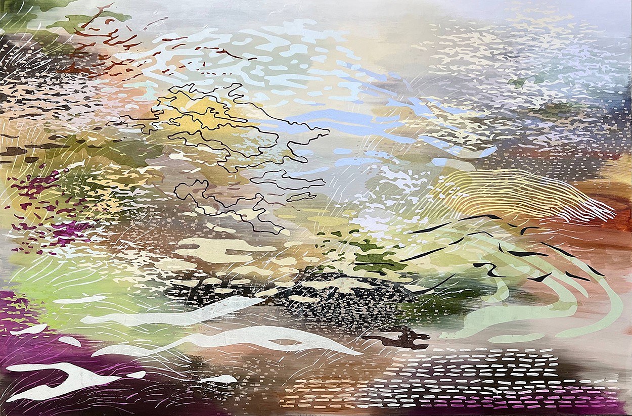 Laura Fayer, Autumm Logic
Acrylic & Japanese paper on canvas, 40 x 60 in.