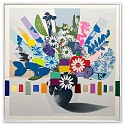 Emily Filler, Vintage Bouquet (red flower + blue leaves) Sold
Mixed media on canvas